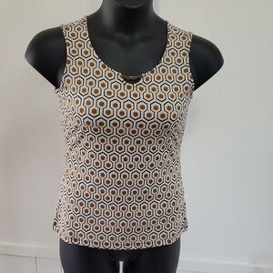 New Tahari Women XS Geometric Patterned Tank Top in Brown and White